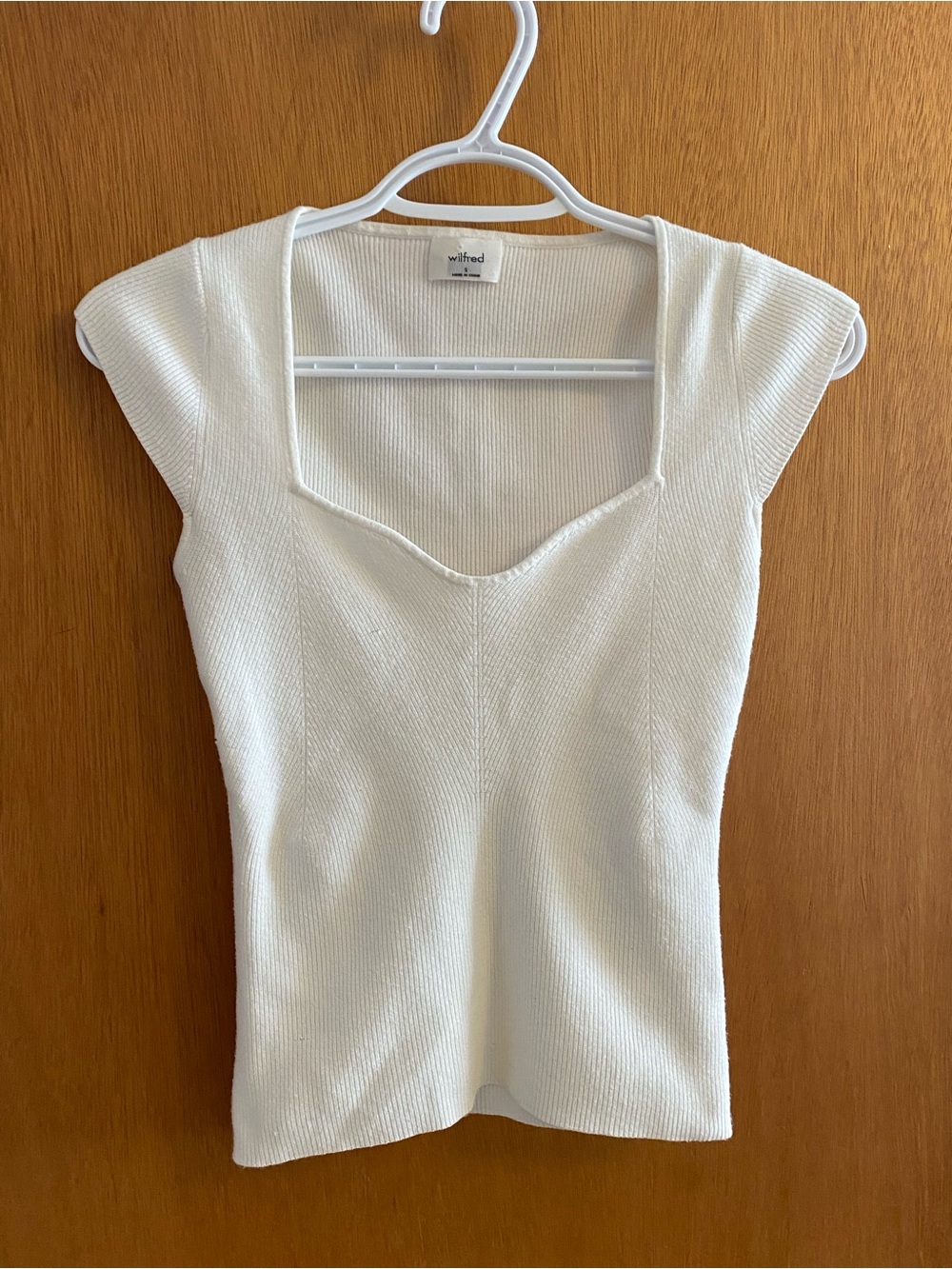 Wilfred Cream Ribbed Square-Neck Short Sleeve Top